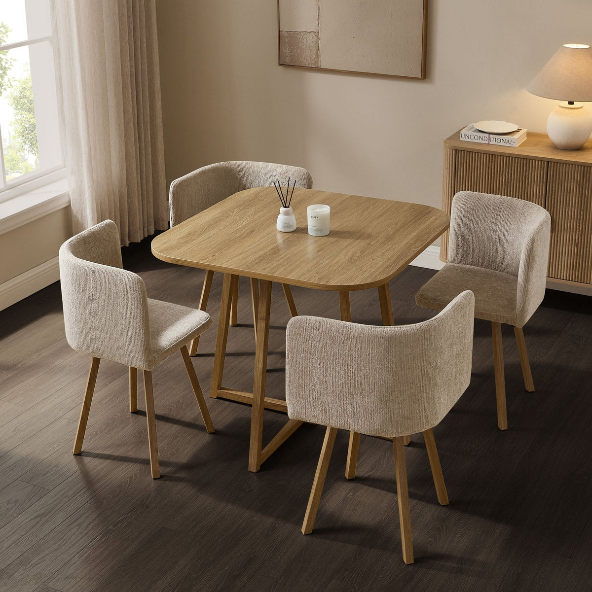 Ava Space Saver 4 Seater Dining Table and Chairs - Mushroom