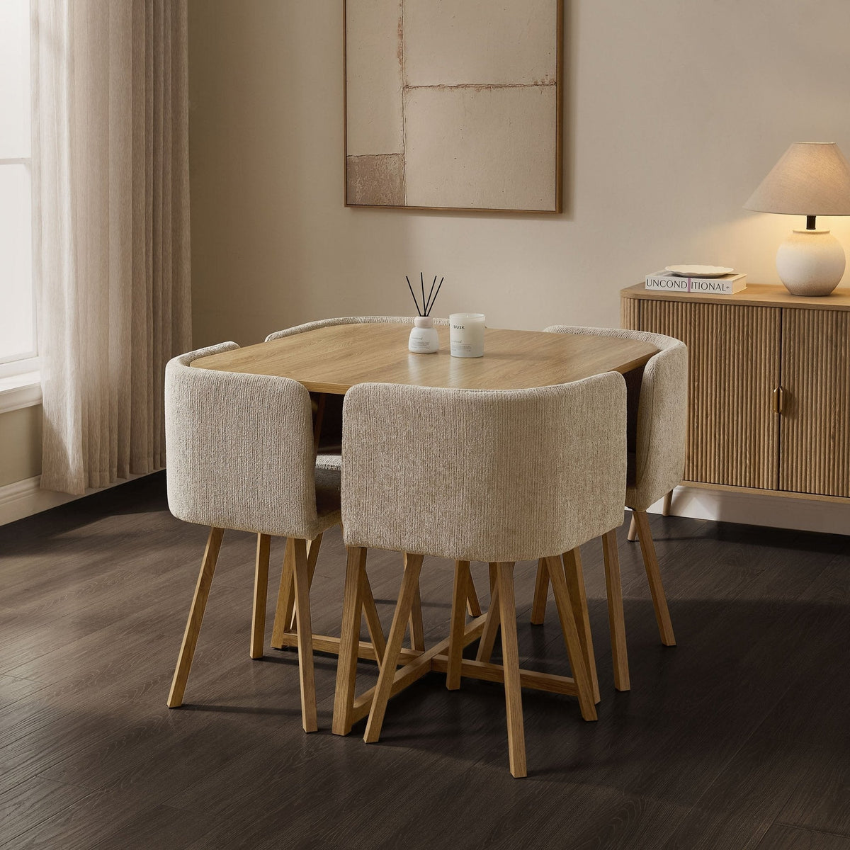 Ava Space Saver 4 Seater Dining Table and Chairs - Mushroom