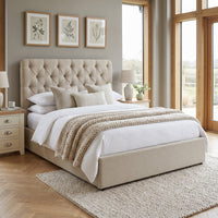 6ft Super King Ottoman Bed Frame, Chesterfield Button Headboard, Natural thumbnail 2