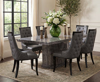 Carvelle 200cm Grey Pedestal Marble Dining Table with Francesca Chairs thumbnail 1