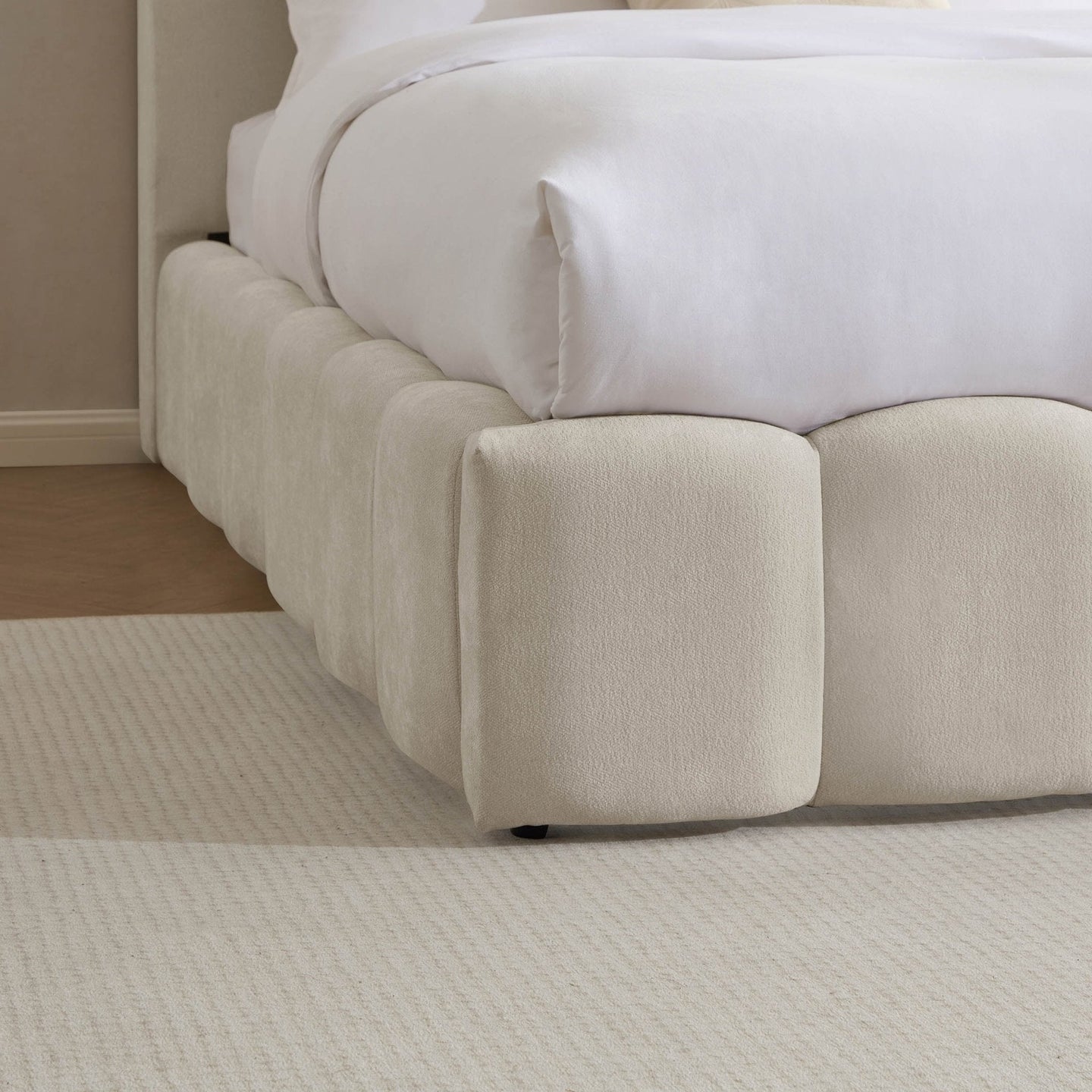 DUSK Cheshire Ottoman Bed Frame, Curved Cushioned Headboard, Ivory — image 6