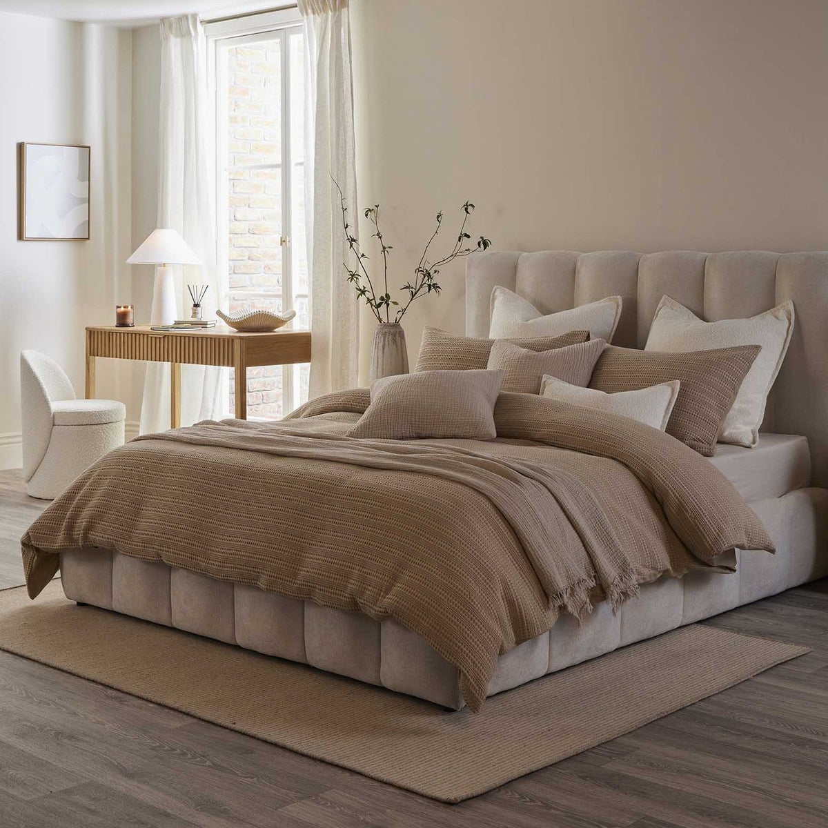 DUSK Cheshire Ottoman Bed Frame, Curved Cushioned Headboard, Ivory — image 3