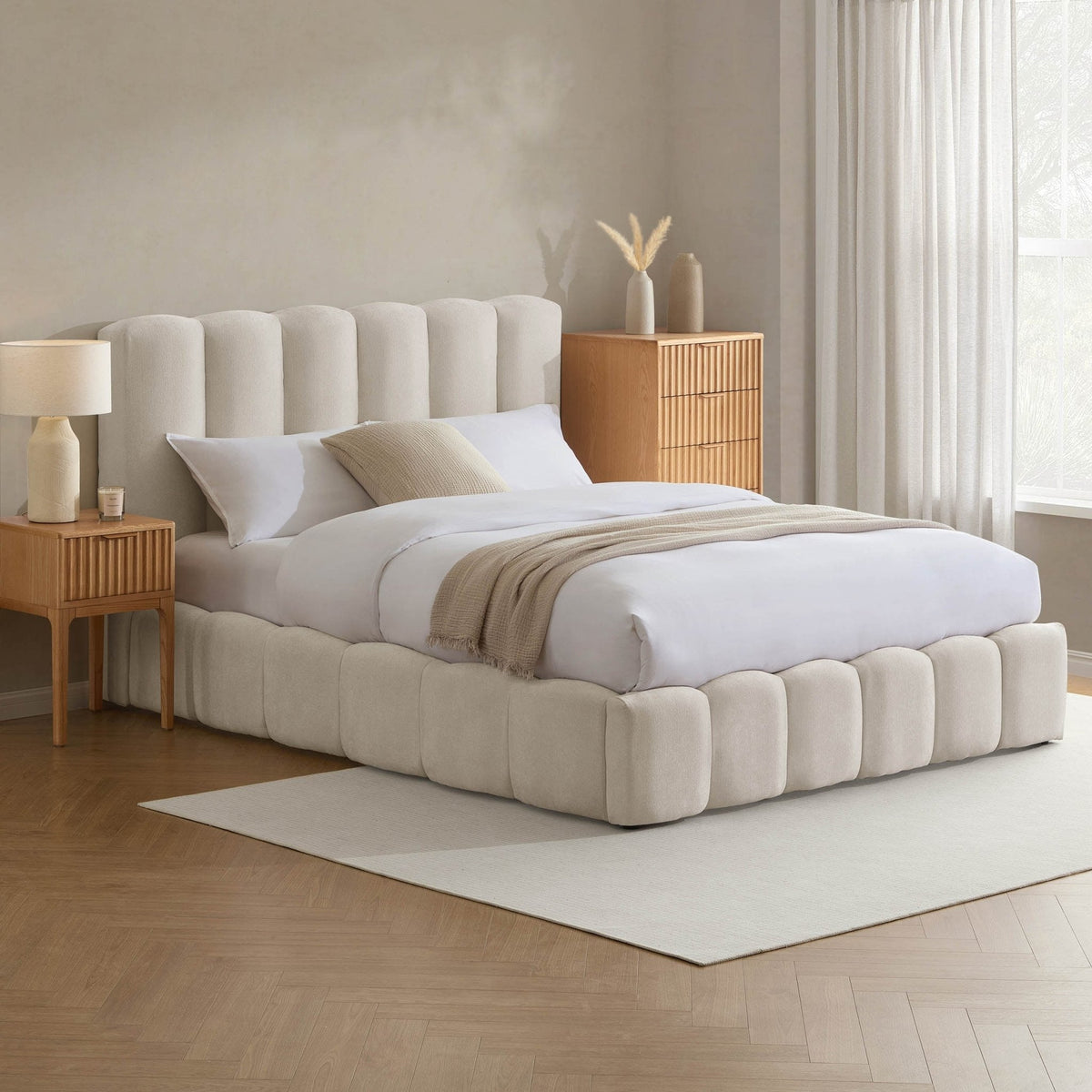 DUSK Cheshire Ottoman Bed Frame, Curved Cushioned Headboard, Ivory — image 4