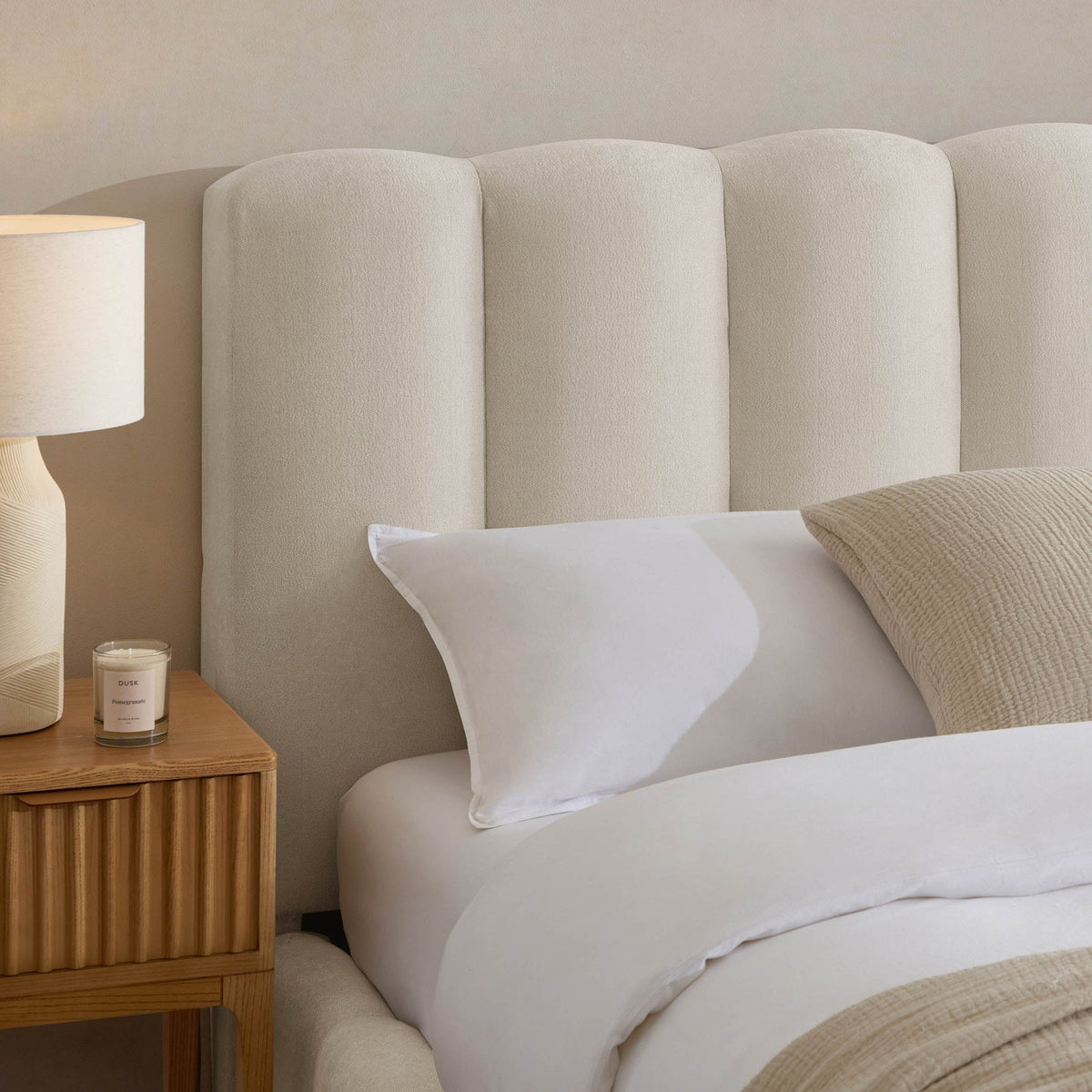 DUSK Cheshire Ottoman Bed Frame, Curved Cushioned Headboard, Ivory — image 5