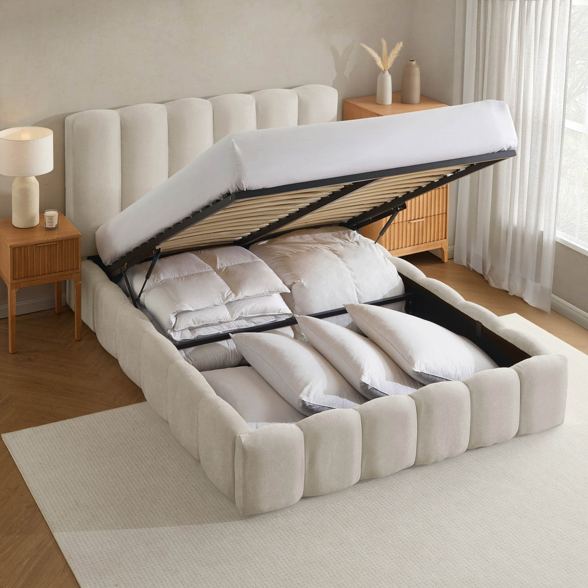 DUSK Cheshire Ottoman Bed Frame, Curved Cushioned Headboard, Ivory — image 7