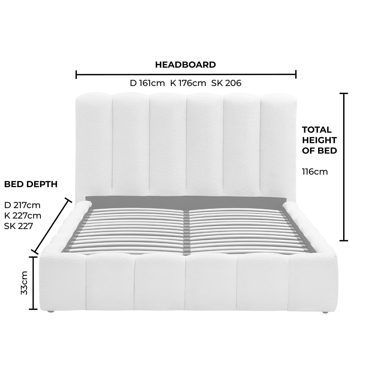 DUSK Cheshire Ottoman Bed Frame, Curved Cushioned Headboard, Ivory — image 13