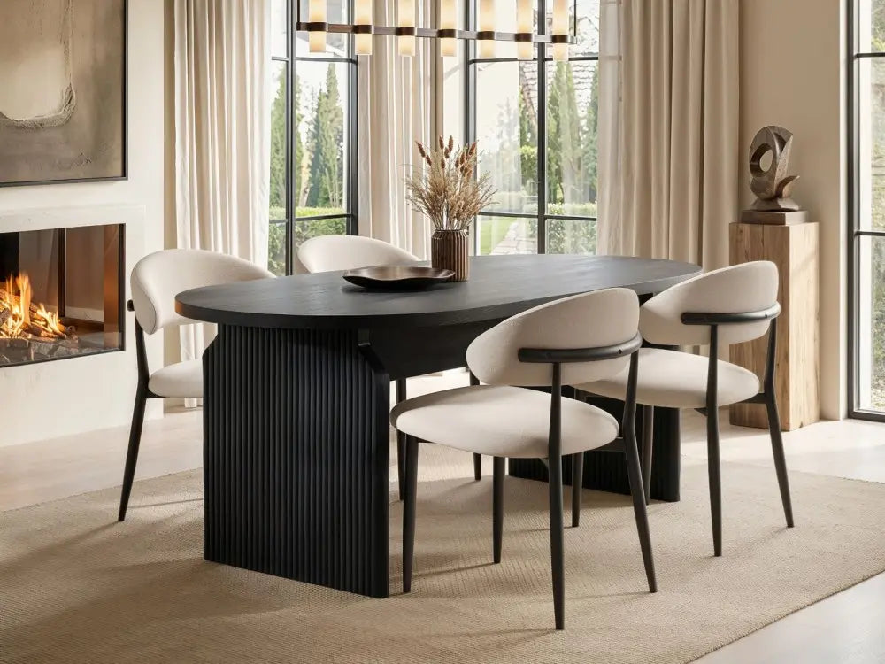SOLACE+CO Varm & Cyra Black Dining Table Set with Beige Chenille Chairs Table + 4 Chairs — image 5