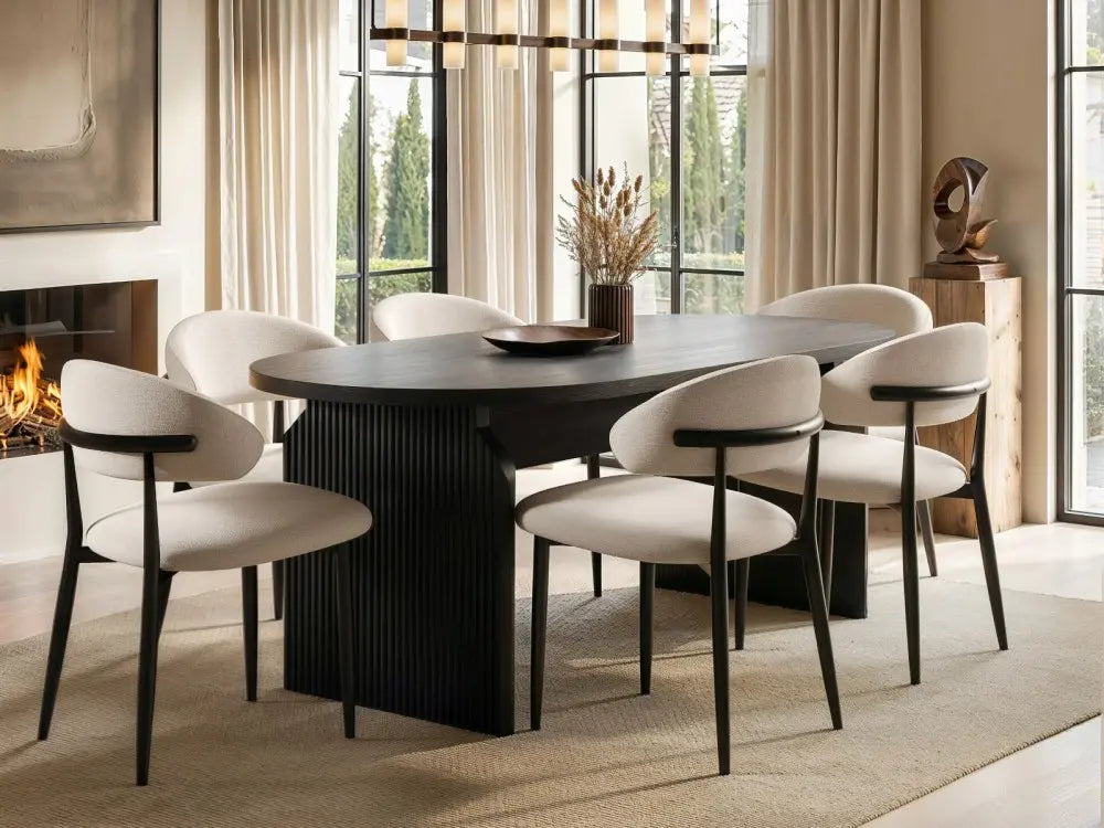 SOLACE+CO Varm & Cyra Black Dining Table Set with Beige Chenille Chairs Table + 4 Chairs — image 3