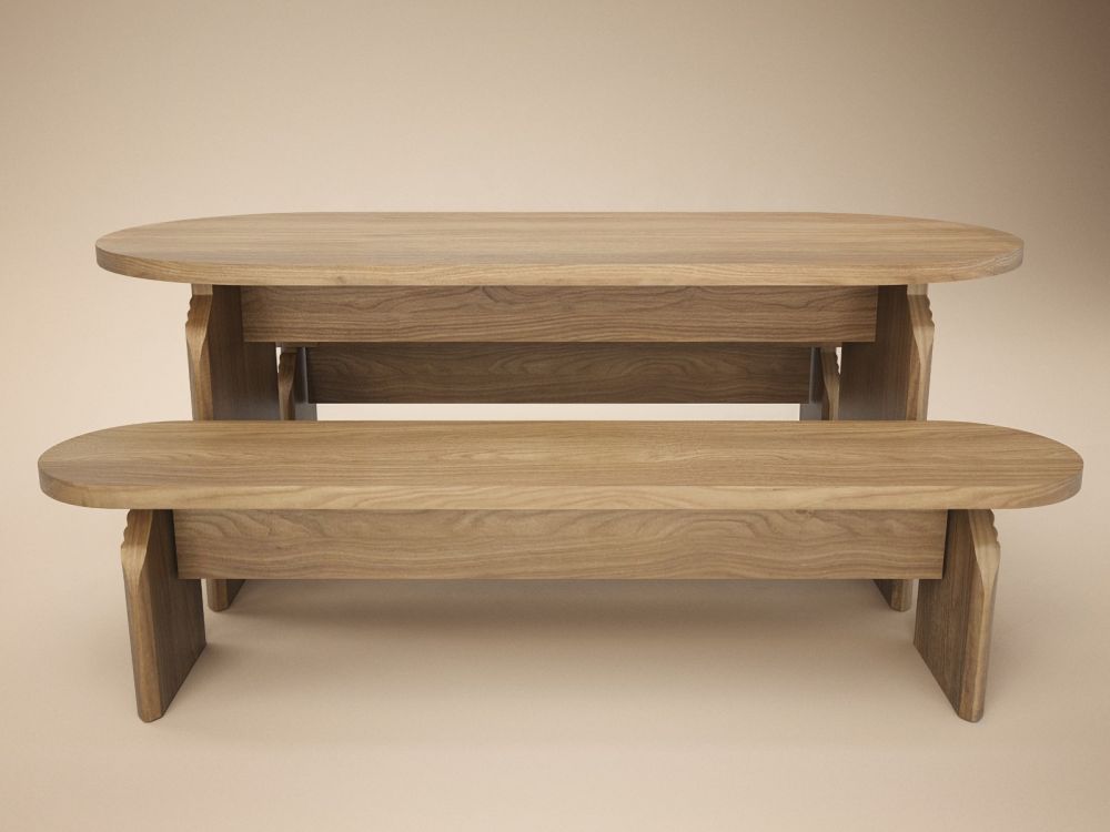 SOLACE+CO Varm Ribbed Oval Dining Table & 2 Bench Set Oak — image 17