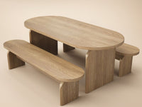 SOLACE+CO Varm Ribbed Oval Dining Table & 2 Bench Set Oak thumbnail 18