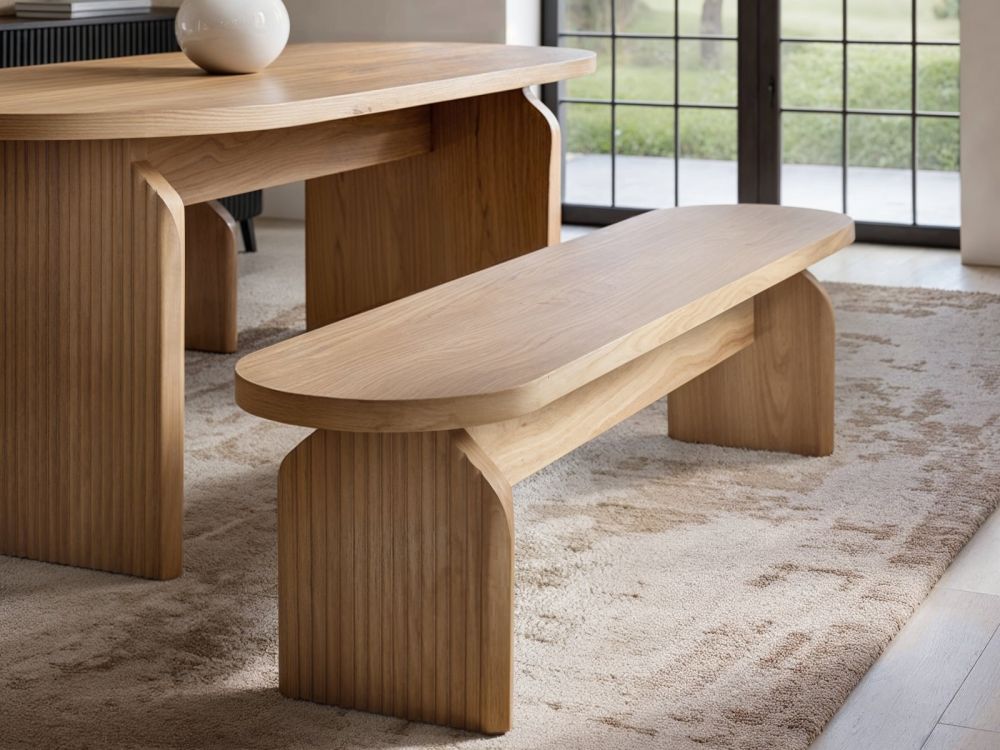 SOLACE+CO Varm Ribbed Oval Dining Table & 2 Bench Set Oak — image 15