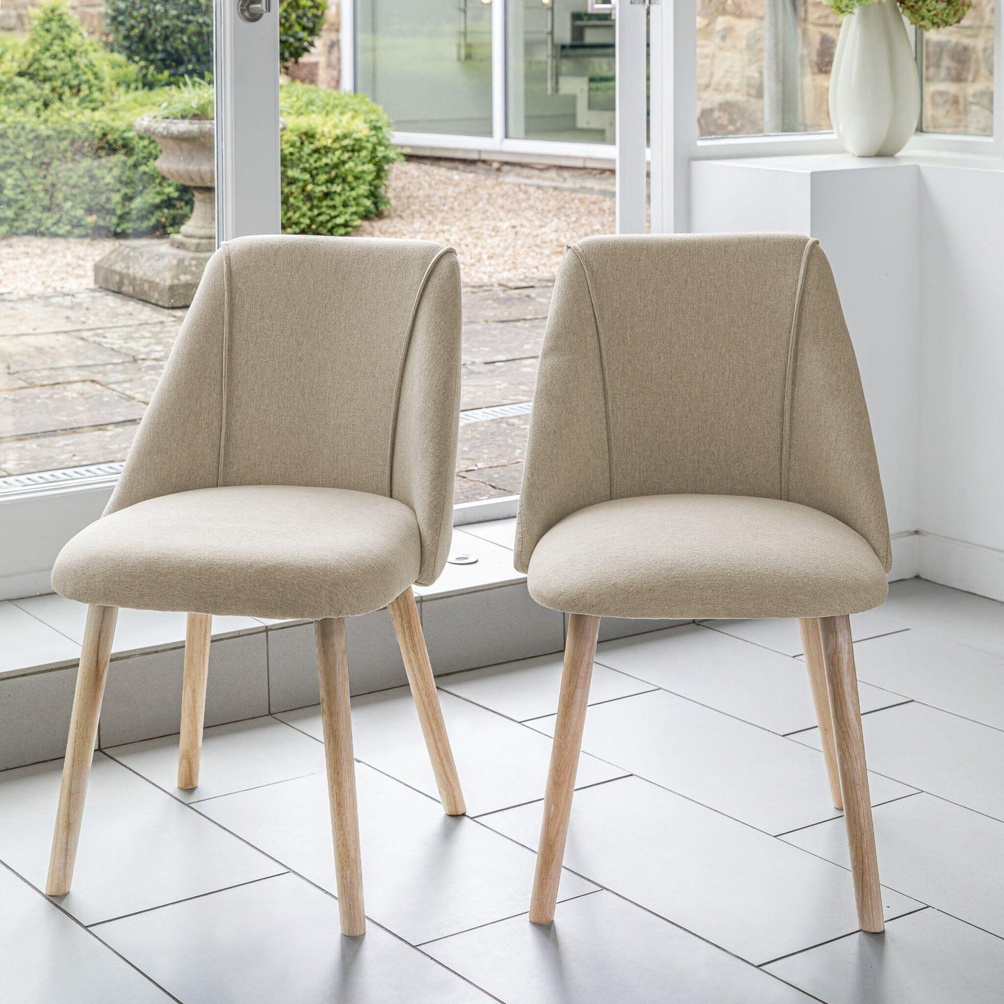 Raleigh Whitewash Oak Rectangular Dining Table Set - 6 Seater - Freya Sand Dining Chairs - Whitewash Oak Legs — image 2