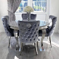 Louis marble 130Cm Round Dining Set With 4 Lewis Button Back Lion Chairs (Pewter As Shown) thumbnail 1