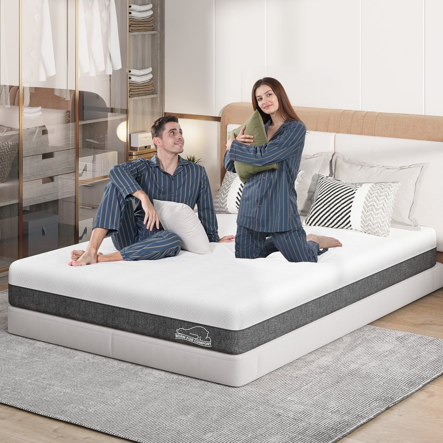 Gel Memory Foam Mattress, Breathable 2-Layer System, White/Grey — image 9