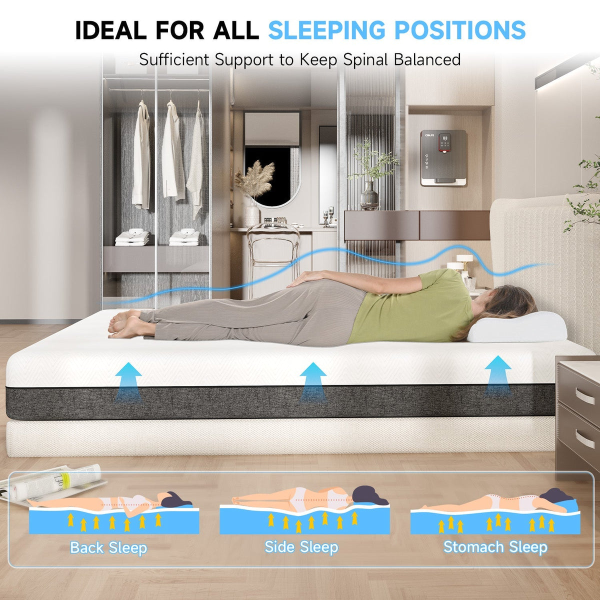 Gel Memory Foam Mattress, Breathable 2-Layer System, White/Grey — image 6