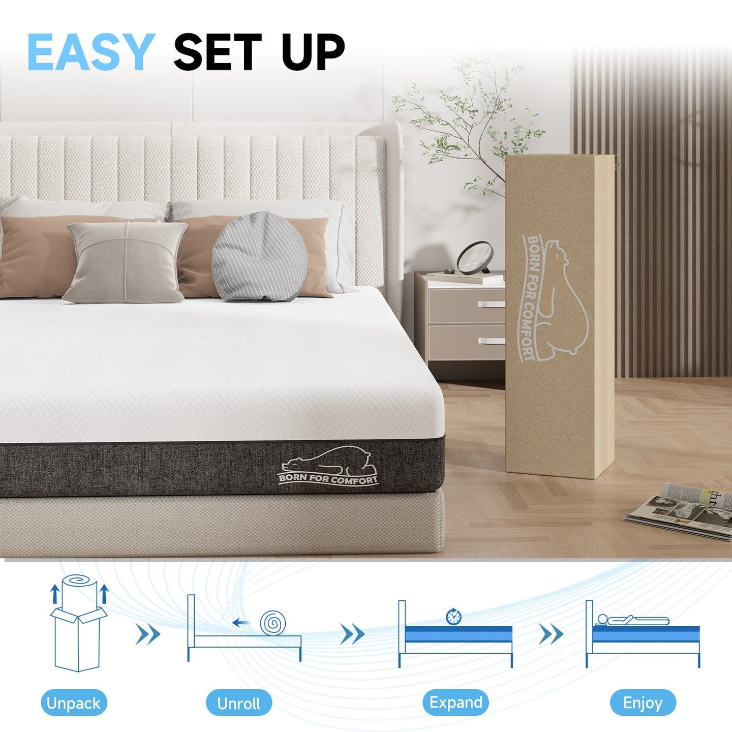 Gel Memory Foam Mattress, Breathable 2-Layer System, White/Grey — image 7
