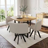 Dining Table Set 4 Chairs Square 85x85 Oak Table Beige Chairs thumbnail 1