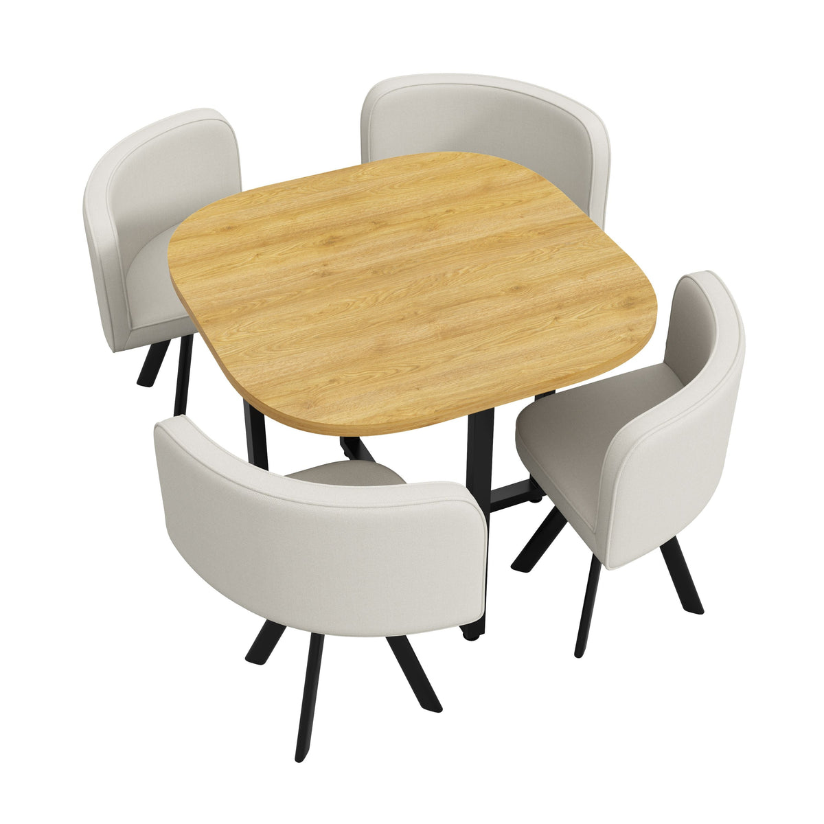 Dining Table Set 4 Chairs Square 85x85 Oak Table Beige Chairs — image 11