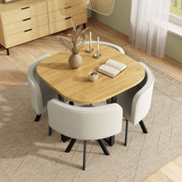 Dining Table Set 4 Chairs Square 85x85 Oak Table Beige Chairs thumbnail 3