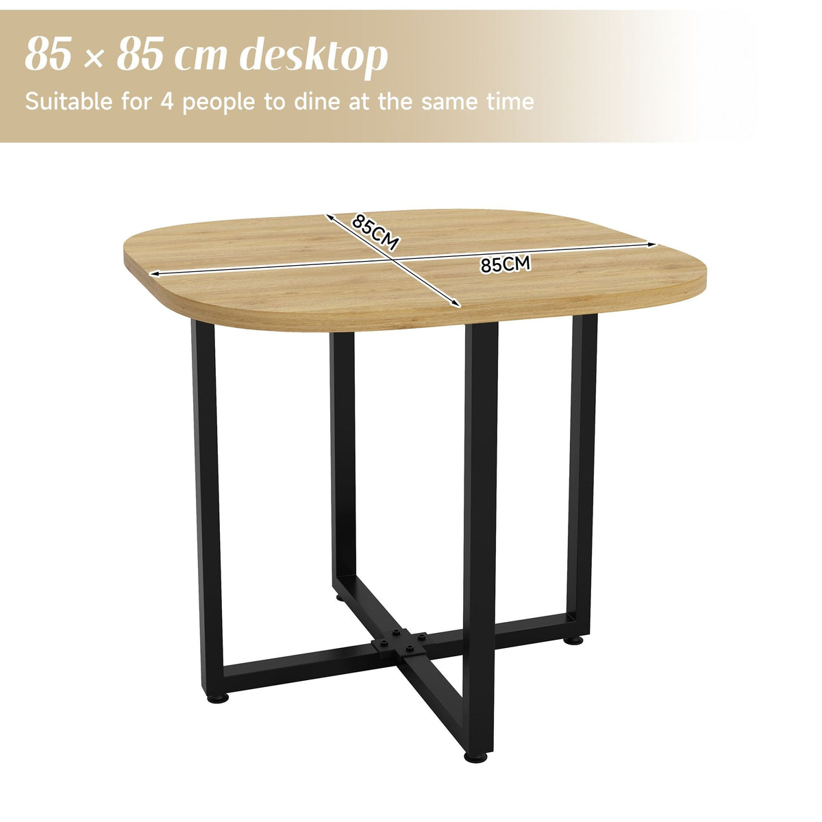 Dining Table Set 4 Chairs Square 85x85 Oak Table Beige Chairs — image 7