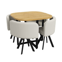 Dining Table Set 4 Chairs Square 85x85 Oak Table Beige Chairs thumbnail 9
