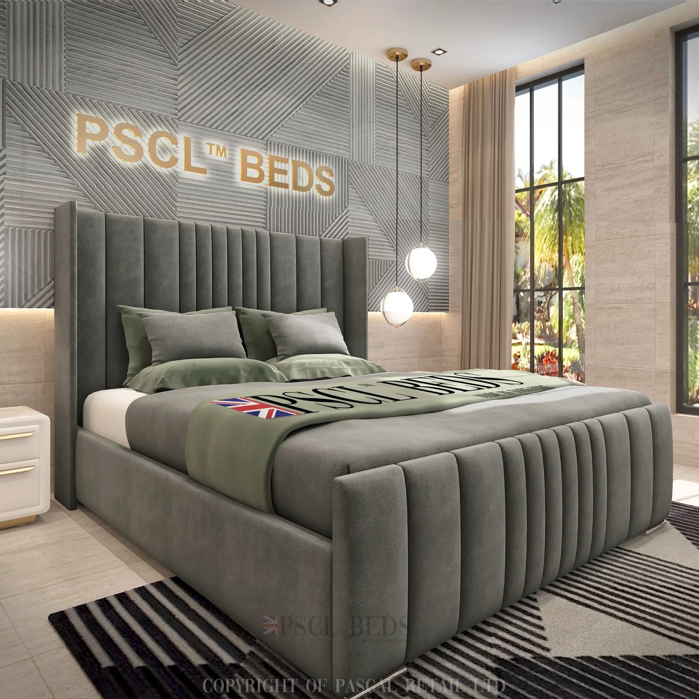 PSCL Beds Manhattan Bed Frame, Luxury Wingback Headboard