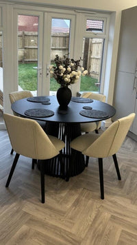 Willow Black Dining Table Set - 4 Seater - Freya Sand Dining Chairs - Black Oak Legs thumbnail 8