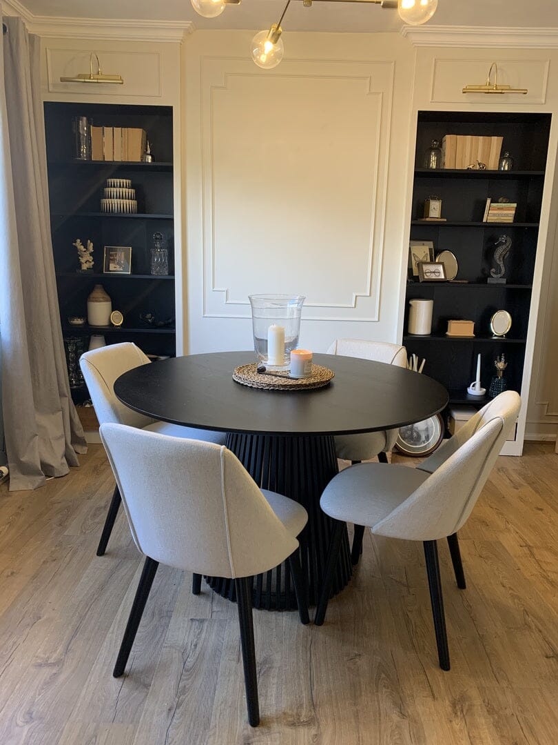 Willow Black Dining Table Set - 4 Seater - Freya Sand Dining Chairs - Black Oak Legs — image 5