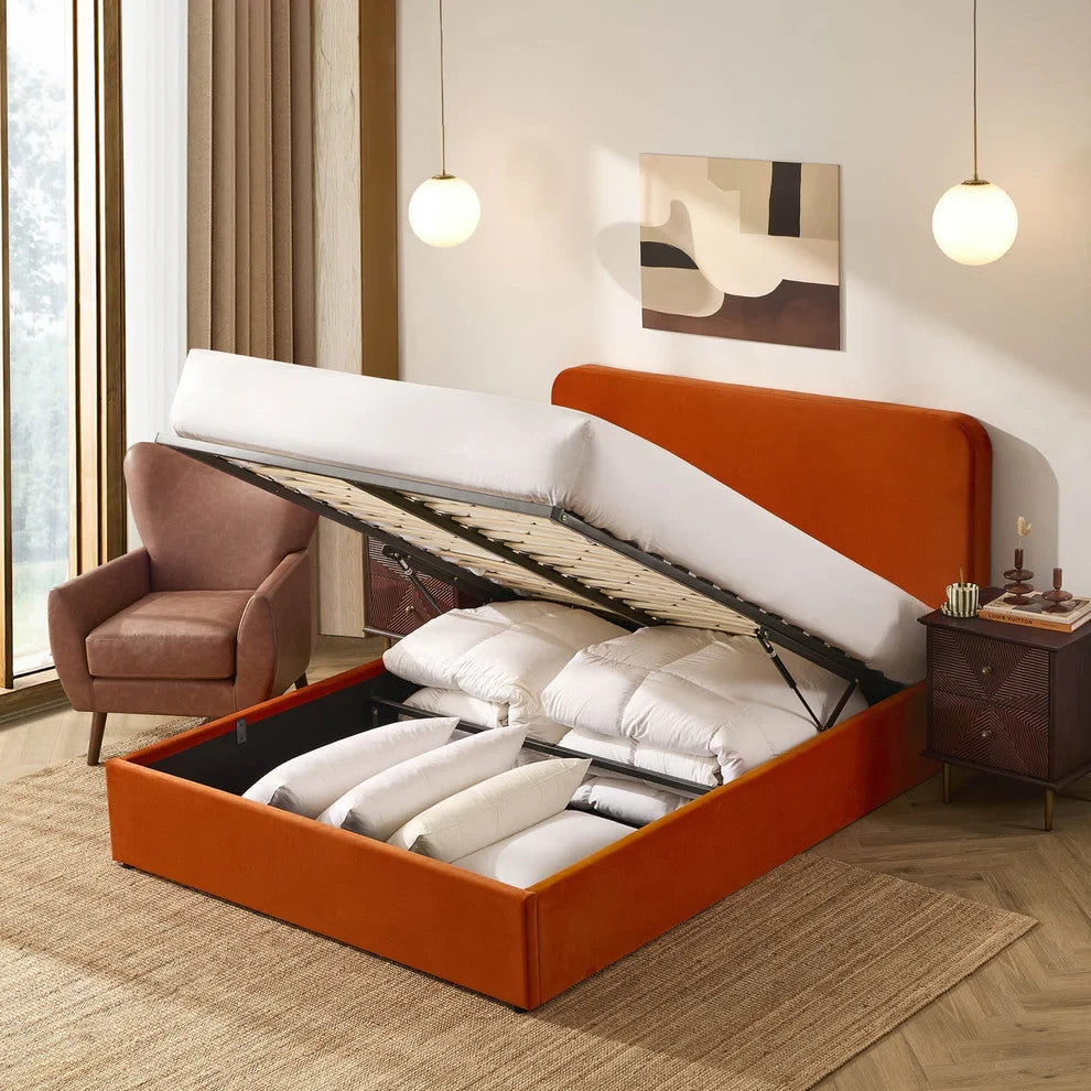 Dusk Ascot King Size Ottoman Storage Bed, Velvet, Bright Orange — image 3