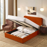 Dusk Ascot King Size Ottoman Storage Bed, Velvet, Bright Orange thumbnail 3