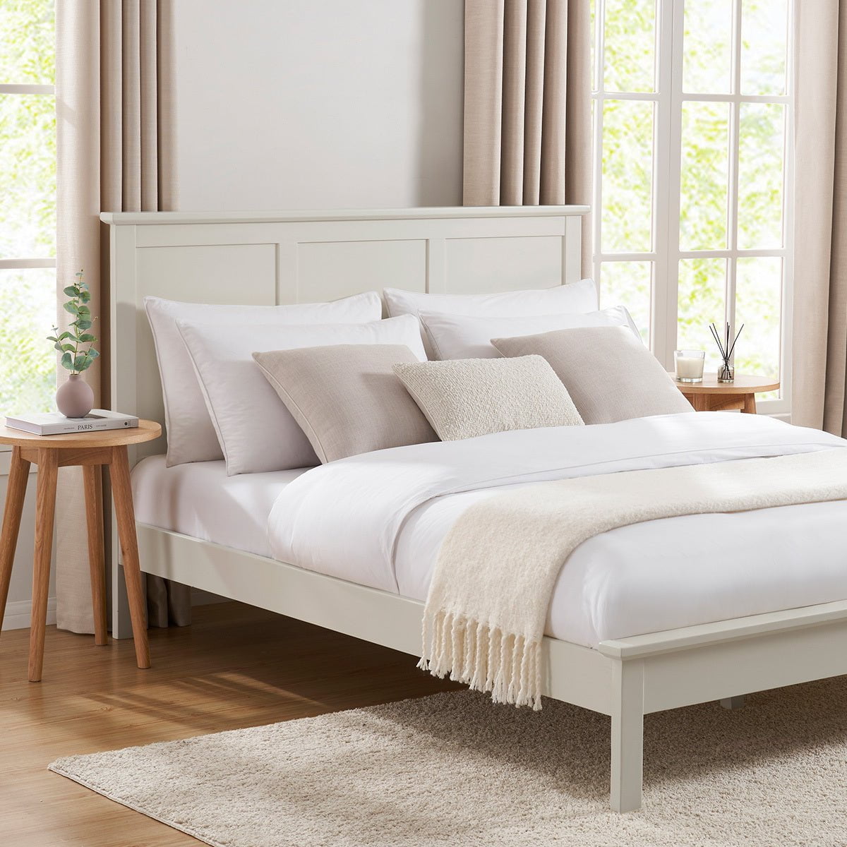 DUSK Salcombe Bed Frame, Wooden Slatted Base, Stone