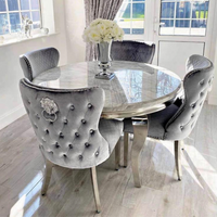 Louis marble 130Cm Round Dining Set With 4 Lewis Button Back Lion Chairs (Pewter As Shown) thumbnail 2