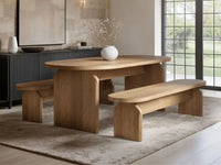 SOLACE+CO Varm Ribbed Oval Dining Table & 2 Bench Set Oak thumbnail 2
