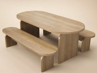 SOLACE+CO Varm Ribbed Oval Dining Table & 2 Bench Set Oak thumbnail 8