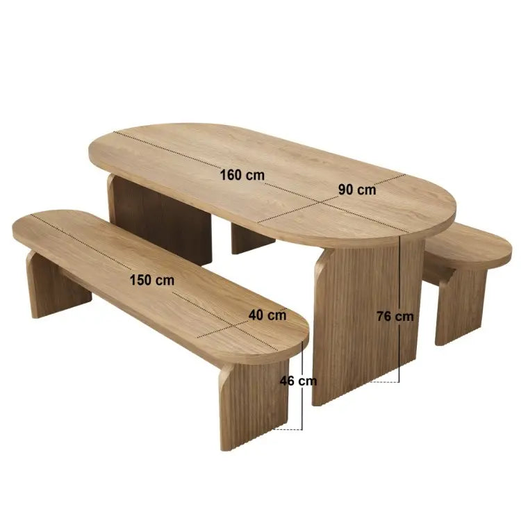 SOLACE+CO Varm Ribbed Oval Dining Table & 2 Bench Set Oak — image 12