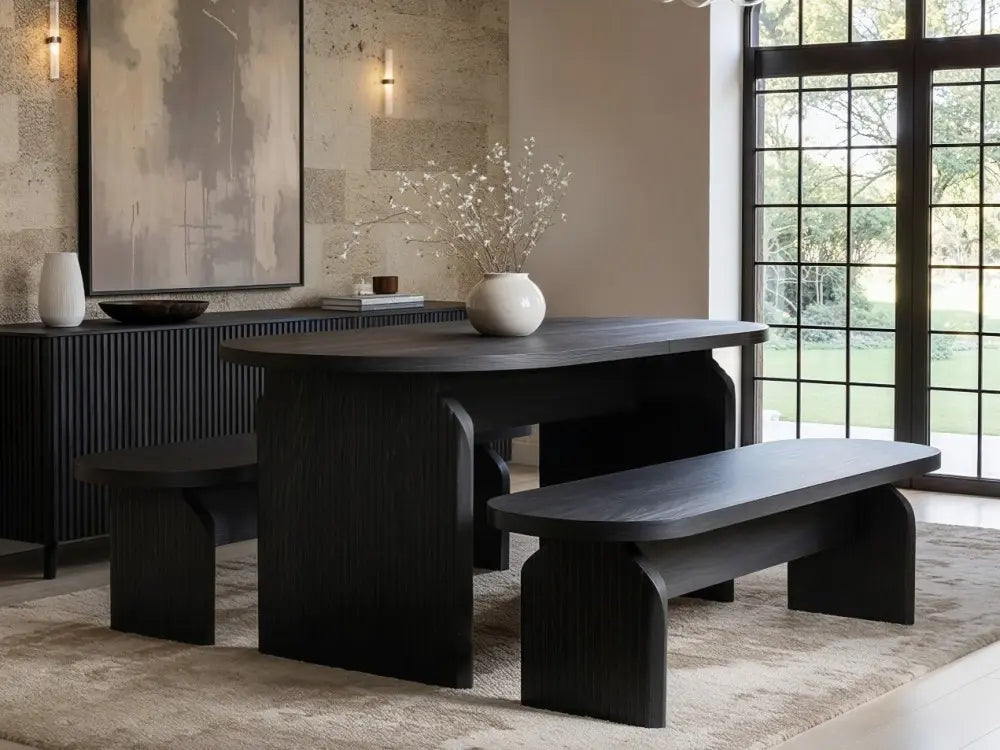 SOLACE+CO Varm Ribbed Oval Dining Table & 2 Bench Set Oak — image 4