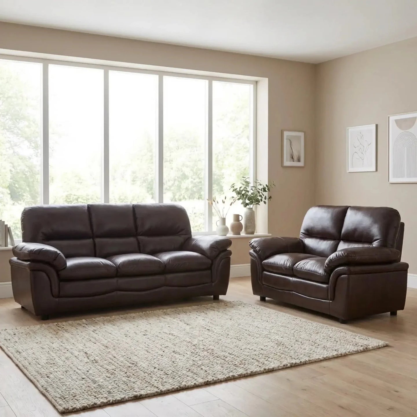 Verona Brown Leather 3+2 Seater Sofa Set Collection — image 8