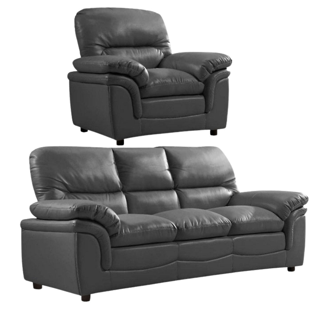Verona Grey Leather Aire 3+1 Seater Sofa Set Collection — image 7