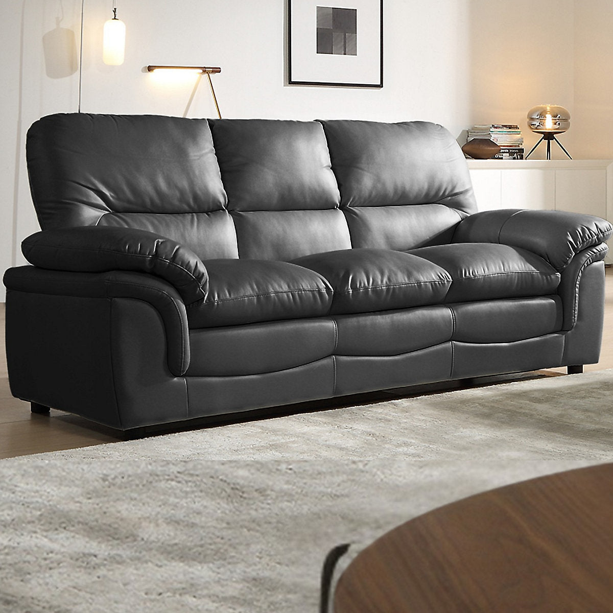 Verona Grey Leather Aire 3+1 Seater Sofa Set Collection — image 8