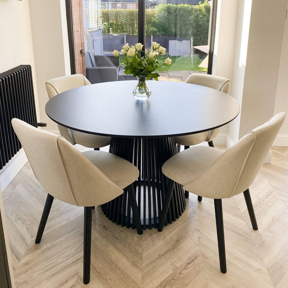 Willow Black Dining Table Set - 4 Seater - Freya Sand Dining Chairs - Black Oak Legs — image 3