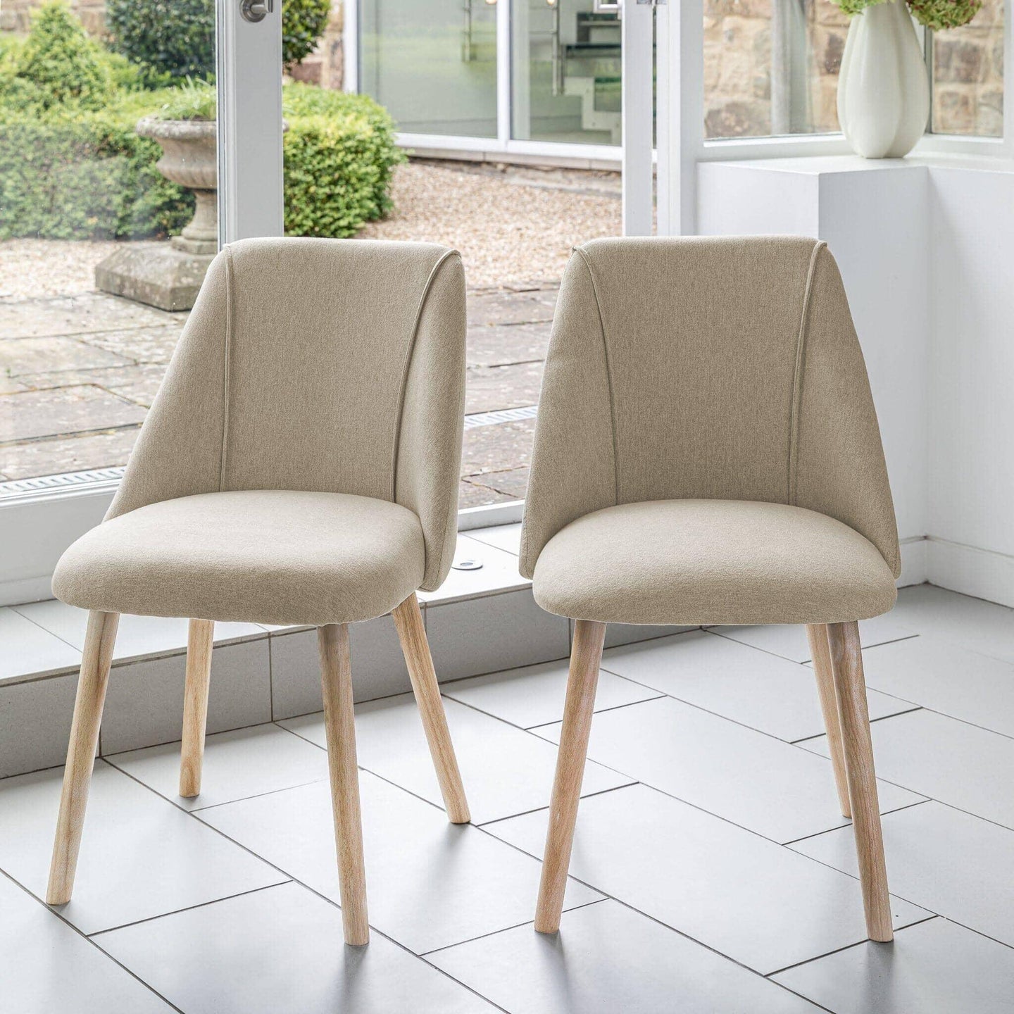 Willow Pale Oak Dining Table Set - 4 Seater - Freya Sand Dining Chairs - Whitewash Legs — image 2